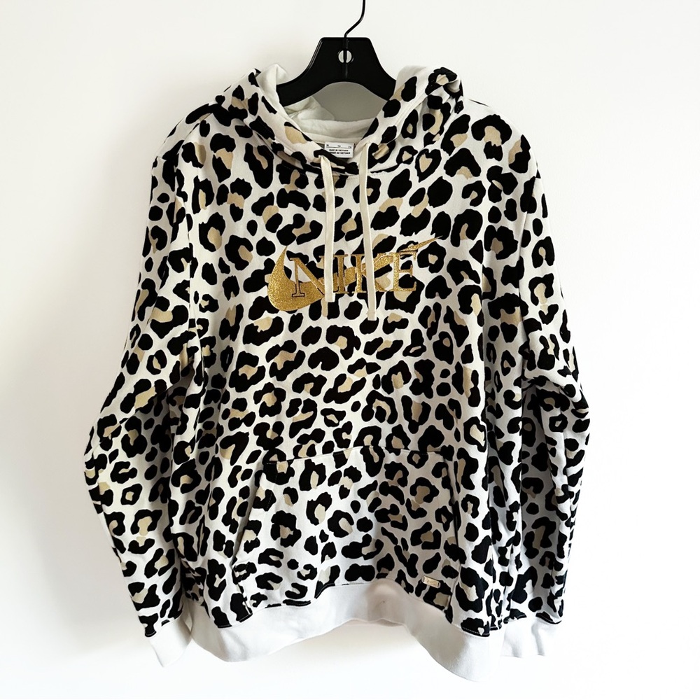 Nike Women’s Leopard Print Gold Sparkle Hoodie Sweatshirt size XL extra large